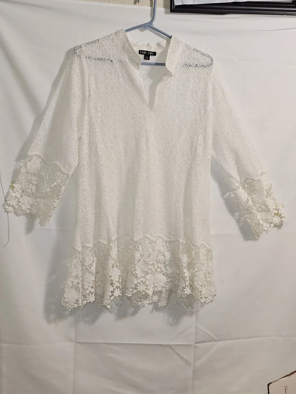 Boho Chic Vasi White Sheer Lace Tunic Size Large - Picture 3 of 10
